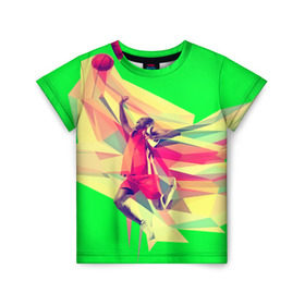 Детская футболка 3D с принтом Баскетбол в Тюмени, 100% гипоаллергенный полиэфир | прямой крой, круглый вырез горловины, длина до линии бедер, чуть спущенное плечо, ткань немного тянется | баскетболист | бросок | мяч | прыжок