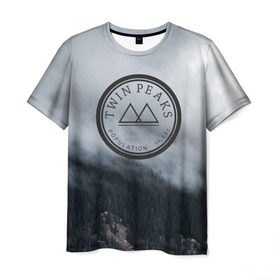 Мужская футболка 3D с принтом Twin Peaks в Тюмени, 100% полиэфир | прямой крой, круглый вырез горловины, длина до линии бедер | Тематика изображения на принте: twin peaks | дэвид линч | лес | лора палмер | сова | твин пикс | туман