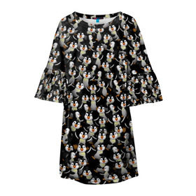 Детское платье 3D с принтом Дурацкие пингвины в Тюмени, 100% полиэстер | прямой силуэт, чуть расширенный к низу. Круглая горловина, на рукавах — воланы | антарктида | антарктика | пингвин | полюс | полярник | птенец | птицы | толпа