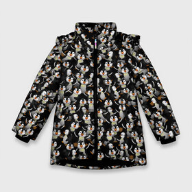 Зимняя куртка для девочек 3D с принтом Дурацкие пингвины в Тюмени, ткань верха — 100% полиэстер; подклад — 100% полиэстер, утеплитель — 100% полиэстер. | длина ниже бедра, удлиненная спинка, воротник стойка и отстегивающийся капюшон. Есть боковые карманы с листочкой на кнопках, утяжки по низу изделия и внутренний карман на молнии. 

Предусмотрены светоотражающий принт на спинке, радужный светоотражающий элемент на пуллере молнии и на резинке для утяжки. | Тематика изображения на принте: антарктида | антарктика | пингвин | полюс | полярник | птенец | птицы | толпа