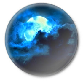 Значок с принтом Полнолуние в Тюмени,  металл | круглая форма, металлическая застежка в виде булавки | луна | небо | ночь | тучи