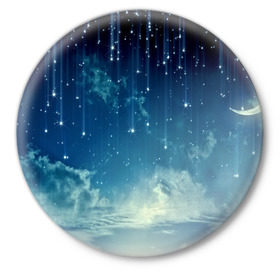 Значок с принтом Падение звёзд в Тюмени,  металл | круглая форма, металлическая застежка в виде булавки | Тематика изображения на принте: звездопад | месяц | ночь | пейзаж