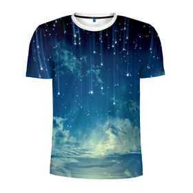 Мужская футболка 3D спортивная с принтом Падение звёзд в Тюмени, 100% полиэстер с улучшенными характеристиками | приталенный силуэт, круглая горловина, широкие плечи, сужается к линии бедра | звездопад | месяц | ночь | пейзаж