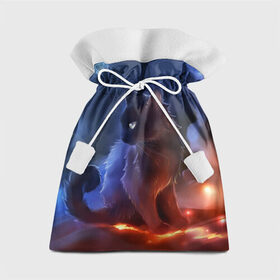 Подарочный 3D мешок с принтом Night cat в Тюмени, 100% полиэстер | Размер: 29*39 см | киска | кот | котёнок | кошка | небо | ночь | облака | огонь