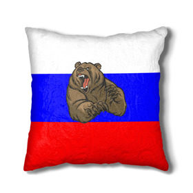 Подушка 3D с принтом Медведь в Тюмени, наволочка – 100% полиэстер, наполнитель – холлофайбер (легкий наполнитель, не вызывает аллергию). | состоит из подушки и наволочки. Наволочка на молнии, легко снимается для стирки | медведь | триколор | я русский