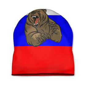 Шапка 3D с принтом Медведь в Тюмени, 100% полиэстер | универсальный размер, печать по всей поверхности изделия | медведь | триколор | я русский