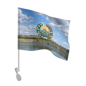 Флаг для автомобиля с принтом Узбекистан в Тюмени, 100% полиэстер | Размер: 30*21 см | герб | гора | горы | озеро | природа | республика | узбекская сср