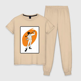 Женская пижама хлопок с принтом Заводной апельсин в Тюмени, 100% хлопок | брюки и футболка прямого кроя, без карманов, на брюках мягкая резинка на поясе и по низу штанин | clockwork orange | берджесс | заводной апельсин | кубрик | молоко