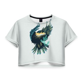 Женская футболка 3D укороченная с принтом Орел в Тюмени, 100% полиэстер | круглая горловина, длина футболки до линии талии, рукава с отворотами | беркут | кречет | орел | природа | птица | ястреб