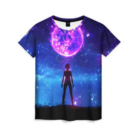 Женская футболка 3D с принтом Космос в Тюмени, 100% полиэфир ( синтетическое хлопкоподобное полотно) | прямой крой, круглый вырез горловины, длина до линии бедер | art | space | арт | звёзды | небо | ночь | планета | силуэт | фэнтези | человек