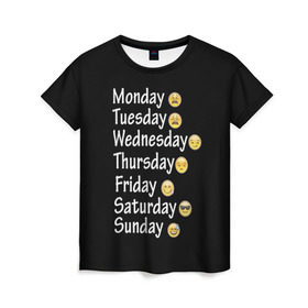 Женская футболка 3D с принтом футболка настроение дни недели в Тюмени, 100% полиэфир ( синтетическое хлопкоподобное полотно) | прямой крой, круглый вырез горловины, длина до линии бедер | дни недели | настроение | позитив | смайлики