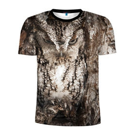 Мужская футболка 3D спортивная с принтом Камуфляж сова в Тюмени, 100% полиэстер с улучшенными характеристиками | приталенный силуэт, круглая горловина, широкие плечи, сужается к линии бедра | дерево | пернатая | птица | филин