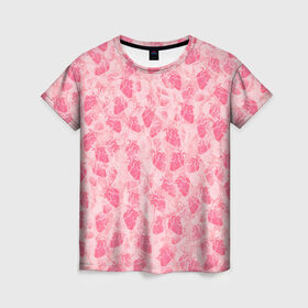 Женская футболка 3D с принтом Человеческие сердца в Тюмени, 100% полиэфир ( синтетическое хлопкоподобное полотно) | прямой крой, круглый вырез горловины, длина до линии бедер | love | валентин | валентинка | любовь | паттерн | розовый | сердечки | сердце