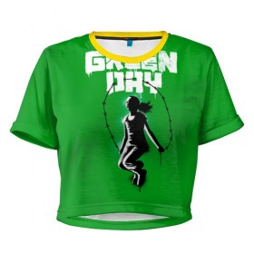 Женская футболка 3D укороченная с принтом Green Day в Тюмени, 100% полиэстер | круглая горловина, длина футболки до линии талии, рукава с отворотами | american idiot | green day | грин дей | грин дэй