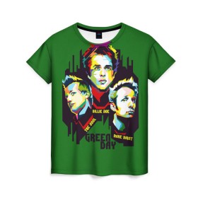 Женская футболка 3D с принтом Green Day в Тюмени, 100% полиэфир ( синтетическое хлопкоподобное полотно) | прямой крой, круглый вырез горловины, длина до линии бедер | american idiot | green day | грин дей | грин дэй