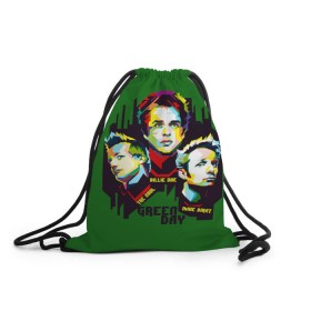 Рюкзак-мешок 3D с принтом Green Day в Тюмени, 100% полиэстер | плотность ткани — 200 г/м2, размер — 35 х 45 см; лямки — толстые шнурки, застежка на шнуровке, без карманов и подкладки | Тематика изображения на принте: american idiot | green day | грин дей | грин дэй