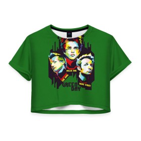 Женская футболка 3D укороченная с принтом Green Day в Тюмени, 100% полиэстер | круглая горловина, длина футболки до линии талии, рукава с отворотами | american idiot | green day | грин дей | грин дэй