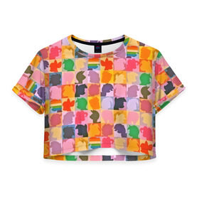 Женская футболка 3D укороченная с принтом My little pony в Тюмени, 100% полиэстер | круглая горловина, длина футболки до линии талии, рукава с отворотами | mlp | паттерн | пони | разноцветный | яркий