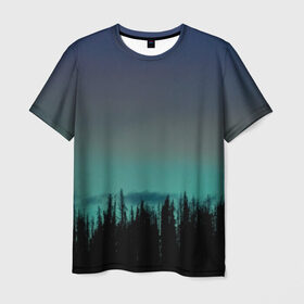 Мужская футболка 3D с принтом Ночной лес в Тюмени, 100% полиэфир | прямой крой, круглый вырез горловины, длина до линии бедер | Тематика изображения на принте: небо | ночь | пейзаж