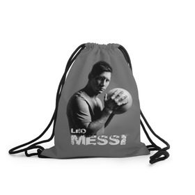 Рюкзак-мешок 3D с принтом Leo Messi в Тюмени, 100% полиэстер | плотность ткани — 200 г/м2, размер — 35 х 45 см; лямки — толстые шнурки, застежка на шнуровке, без карманов и подкладки | barcelona | spanish | аргентина | барселона | испания | лео | месси | мяч | футбол | футболист