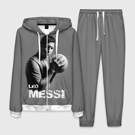 Мужской костюм 3D с принтом Leo Messi в Тюмени, 100% полиэстер | Манжеты и пояс оформлены тканевой резинкой, двухслойный капюшон со шнурком для регулировки, карманы спереди | barcelona | spanish | аргентина | барселона | испания | лео | месси | мяч | футбол | футболист