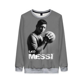 Женский свитшот 3D с принтом Leo Messi в Тюмени, 100% полиэстер с мягким внутренним слоем | круглый вырез горловины, мягкая резинка на манжетах и поясе, свободная посадка по фигуре | barcelona | spanish | аргентина | барселона | испания | лео | месси | мяч | футбол | футболист