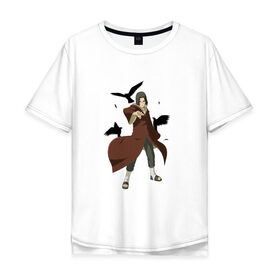 Мужская футболка хлопок Oversize с принтом Итачи и его вороны в Тюмени, 100% хлопок | свободный крой, круглый ворот, “спинка” длиннее передней части | Тематика изображения на принте: 