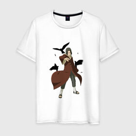 Мужская футболка хлопок с принтом Итачи и его вороны в Тюмени, 100% хлопок | прямой крой, круглый вырез горловины, длина до линии бедер, слегка спущенное плечо. | 