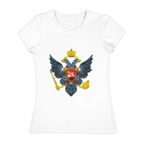 Женская футболка хлопок с принтом Герб царской России в Тюмени, 100% хлопок | прямой крой, круглый вырез горловины, длина до линии бедер, слегка спущенное плечо | 