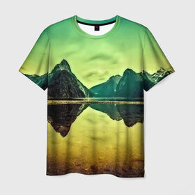 Мужская футболка 3D с принтом Новая Зеландия в Тюмени, 100% полиэфир | прямой крой, круглый вырез горловины, длина до линии бедер | humboldt | горы | деревья | долина | зелень | лес | небо | новая зеландия | облака | панорама | река | солнечно
