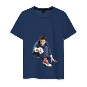 Мужская футболка хлопок с принтом Doctor Who в Тюмени, 100% хлопок | прямой крой, круглый вырез горловины, длина до линии бедер, слегка спущенное плечо. | doctor who | доктор кто | дэвид теннант | повелитель времени | сериал