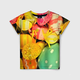 Детская футболка 3D с принтом Пасхальные яйца в Тюмени, 100% гипоаллергенный полиэфир | прямой крой, круглый вырез горловины, длина до линии бедер, чуть спущенное плечо, ткань немного тянется | Тематика изображения на принте: 