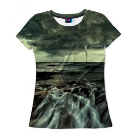 Женская футболка 3D с принтом Тайфун в Тюмени, 100% полиэфир ( синтетическое хлопкоподобное полотно) | прямой крой, круглый вырез горловины, длина до линии бедер | море | небо | пейзаж | смерч | ураган