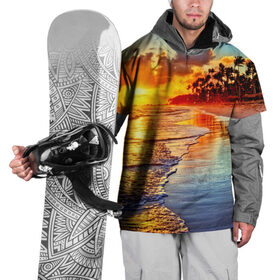 Накидка на куртку 3D с принтом Гавайи в Тюмени, 100% полиэстер |  | Тематика изображения на принте: hawaii | гавайи | газон | горизонт | море | небо | облака | пальмы | побережье | скалы | солнце | сша | тропики