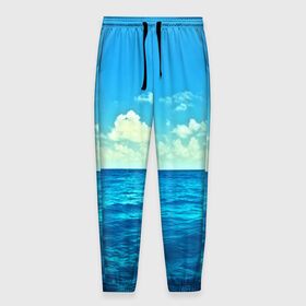 Мужские брюки 3D с принтом Океан в Тюмени, 100% полиэстер | манжеты по низу, эластичный пояс регулируется шнурком, по бокам два кармана без застежек, внутренняя часть кармана из мелкой сетки | море | небо | пейзаж | синий