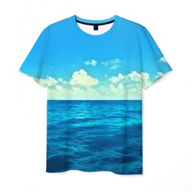 Мужская футболка 3D с принтом Океан в Тюмени, 100% полиэфир | прямой крой, круглый вырез горловины, длина до линии бедер | море | небо | пейзаж | синий