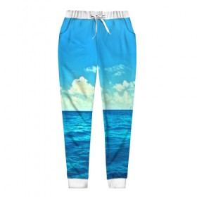 Женские брюки 3D с принтом Океан в Тюмени, полиэстер 100% | прямой крой, два кармана без застежек по бокам, с мягкой трикотажной резинкой на поясе и по низу штанин. В поясе для дополнительного комфорта — широкие завязки | море | небо | пейзаж | синий