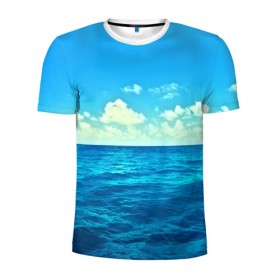 Мужская футболка 3D спортивная с принтом Океан в Тюмени, 100% полиэстер с улучшенными характеристиками | приталенный силуэт, круглая горловина, широкие плечи, сужается к линии бедра | Тематика изображения на принте: море | небо | пейзаж | синий
