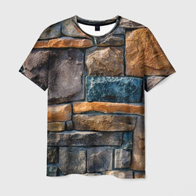 Мужская футболка 3D с принтом Камни в Тюмени, 100% полиэфир | прямой крой, круглый вырез горловины, длина до линии бедер | Тематика изображения на принте: абстракция | камень | кирпич | кладка | мозаика | облицовка | текстура