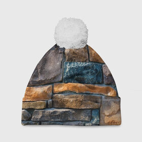 Шапка 3D c помпоном с принтом Камни в Тюмени, 100% полиэстер | универсальный размер, печать по всей поверхности изделия | абстракция | камень | кирпич | кладка | мозаика | облицовка | текстура