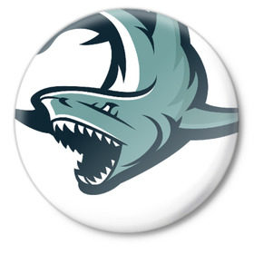Значок с принтом Акула в Тюмени,  металл | круглая форма, металлическая застежка в виде булавки | shark | челюсти