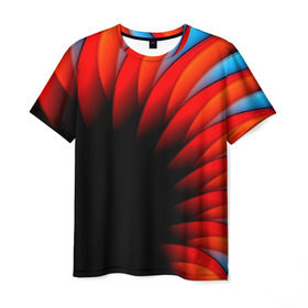 Мужская футболка 3D с принтом Абстрактные лепестки в Тюмени, 100% полиэфир | прямой крой, круглый вырез горловины, длина до линии бедер | красный | черный | яркий