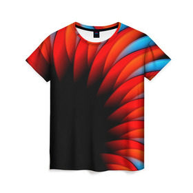 Женская футболка 3D с принтом Абстрактные лепестки в Тюмени, 100% полиэфир ( синтетическое хлопкоподобное полотно) | прямой крой, круглый вырез горловины, длина до линии бедер | красный | черный | яркий