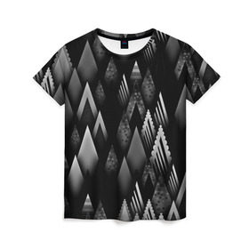 Женская футболка 3D с принтом Ёлочки в Тюмени, 100% полиэфир ( синтетическое хлопкоподобное полотно) | прямой крой, круглый вырез горловины, длина до линии бедер | геометрия | серый | треугольник | черный