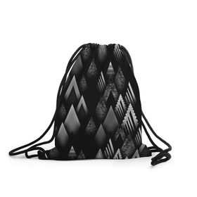 Рюкзак-мешок 3D с принтом Ёлочки в Тюмени, 100% полиэстер | плотность ткани — 200 г/м2, размер — 35 х 45 см; лямки — толстые шнурки, застежка на шнуровке, без карманов и подкладки | Тематика изображения на принте: геометрия | серый | треугольник | черный