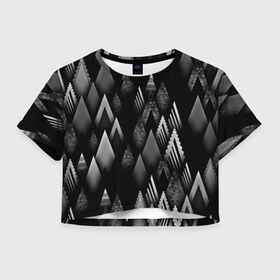 Женская футболка 3D укороченная с принтом Ёлочки в Тюмени, 100% полиэстер | круглая горловина, длина футболки до линии талии, рукава с отворотами | геометрия | серый | треугольник | черный
