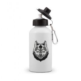 Бутылка спортивная с принтом Серый волк в Тюмени, металл | емкость — 500 мл, в комплекте две пластиковые крышки и карабин для крепления | Тематика изображения на принте: 