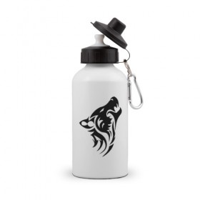 Бутылка спортивная с принтом Серый волк в Тюмени, металл | емкость — 500 мл, в комплекте две пластиковые крышки и карабин для крепления | 
