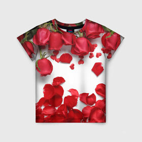Детская футболка 3D с принтом Сильные чуства в Тюмени, 100% гипоаллергенный полиэфир | прямой крой, круглый вырез горловины, длина до линии бедер, чуть спущенное плечо, ткань немного тянется | желтый | красный | любовь | новинки | подарок | розы | сердце | текстура | тюльпаны | цветы