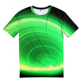 Мужская футболка 3D с принтом Зеленые круги в Тюмени, 100% полиэфир | прямой крой, круглый вырез горловины, длина до линии бедер | 